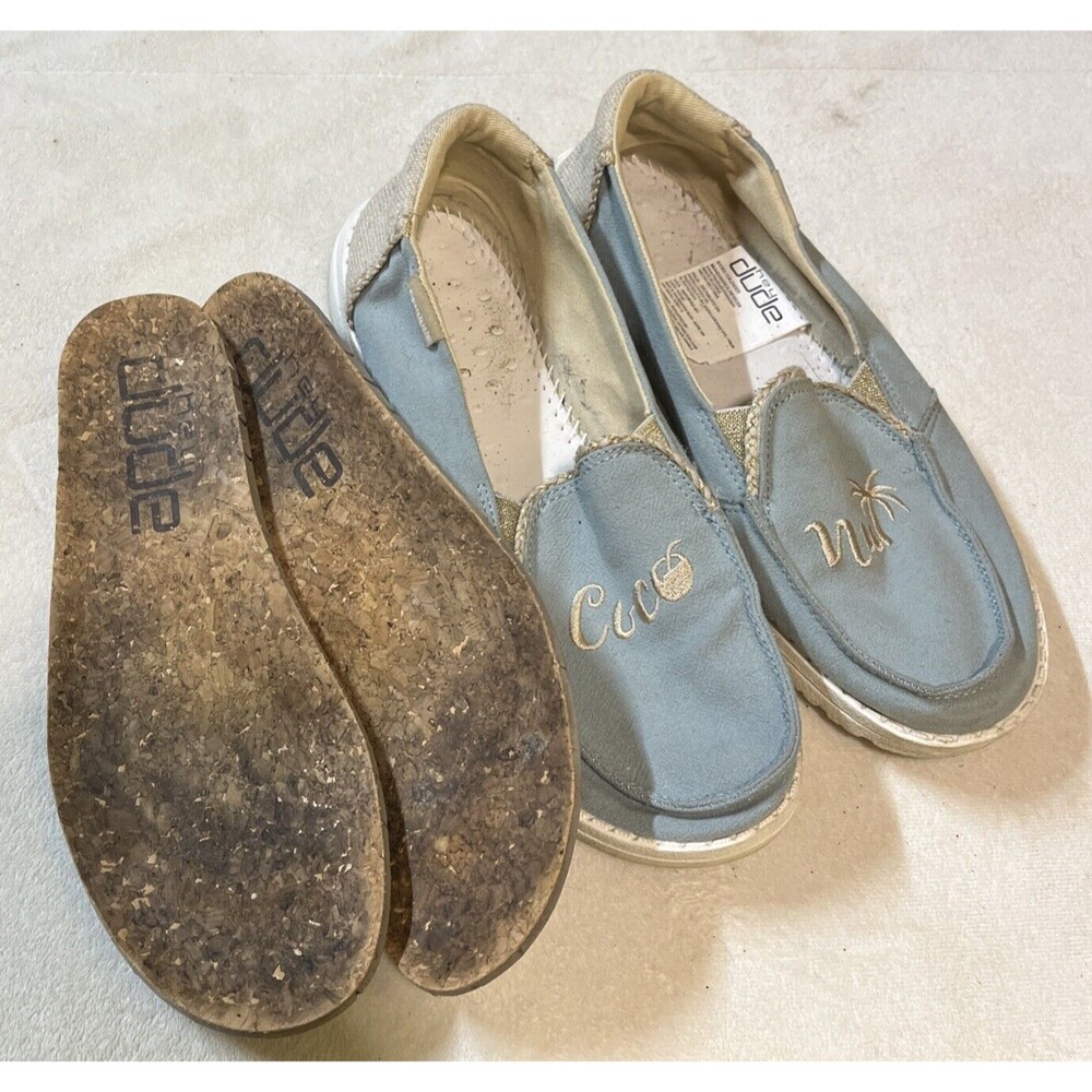 Hey Dude 'Coco' Aqua and Natural Slip on Women's Shoe Size 7 Gold Sparkle - Picture 3 of 9